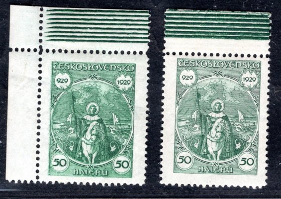 243, sv. Václav, odstíny barvy, zelená + tyrkysově zelená, krajové s bordurou, 50 h, mimořádné, zajímavé