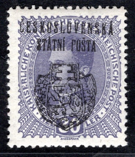 RV 30 ; II. Pražský přetisk, 30h fialová kompletní obtisk - zkoušeno Gilbert 