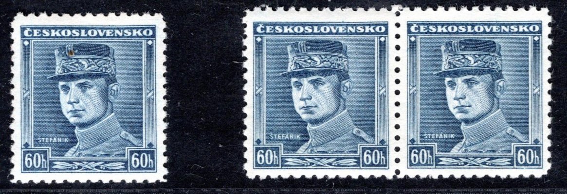 0351 ; 60 H modrá Štefánik samostatná známka + dvoupáska  - kat. cena Pofis 2100 Kč, kat. cena Synek 90 euro 