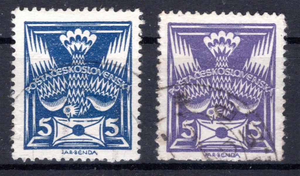143 RT + 144 RT ; 5 h modrá + fialová - obě s retuší dopisu ZP 45 