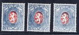 PP5 ; 1 rubl lvíček, 3 kusy pokažených tisků - zalité středy modré barvy 