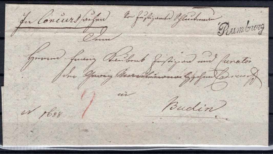 Skládaný dopis z roku 1821 ; razítko Rumburk, suchá pečeť 