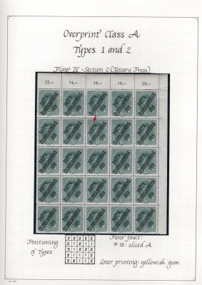 39 ; 20 h modrozelená na popsaném albovém listě, rohový pravý horní  25 - ti blok s počítadly bez deskové značky  - obsahující vady přetisku 