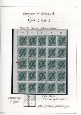 39 ; 20 h modrozelená na popsaném albovém listě, rohový levý  horní  25 - ti blok s počítadly - obsahující vady přetisku 