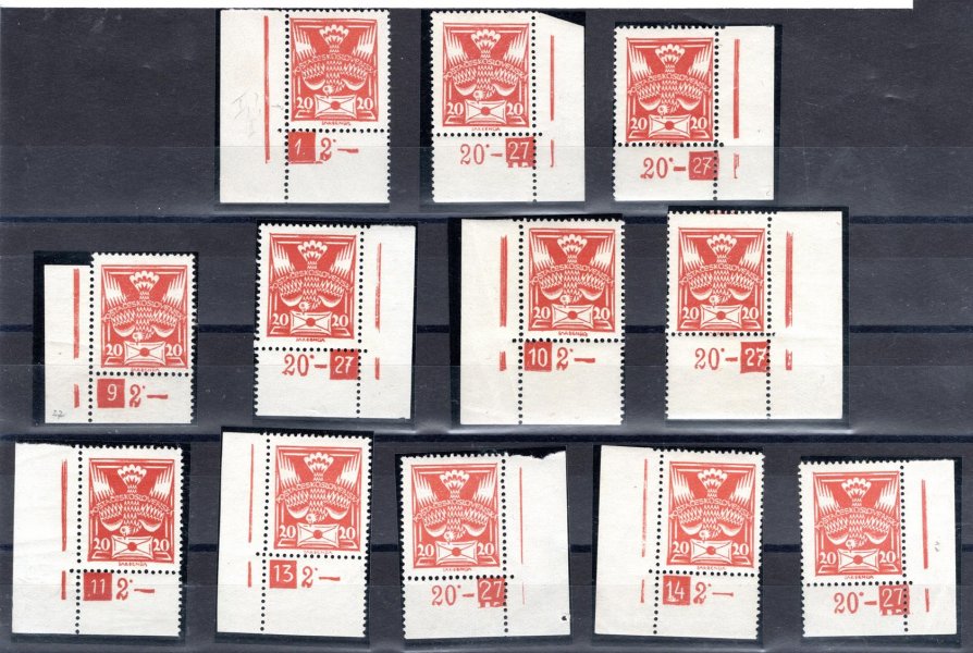 148 A, rohové známky s DČ, rok 1927, oranžová 20 h, hledané