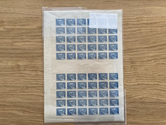 nepřijaté návrhy, 1949, kompletní TL o 30 známkách ve stejosměrném meziarší, neperforované, pouze částečná šikmá perforace, v barvě modré, mimořádné