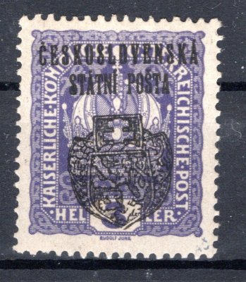 RV 22, obtisk , II. Pražský přetisk, znak, 3 h fialová, zk. Mr, vzácné