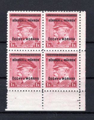 10 ; 1 koruna červená - pravý dolní rohový 4-blok 