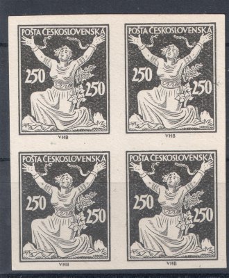161 - ezoubkovaný ZT ve čtyřbloku hodnoty 250h v černé barvě na bílém papíru bez lepu, zk. Vrba