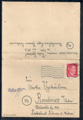 DR- 1945,  KT Buchenwald / předtištěný skládaný dopis vyfr. zn. 12 Pf,cenzura, zaslaný českým vězněm do Protektorátu, podací DR Weimar/ 8.2.45, nepatrné stopy poštovního provozu,  hezká dobová celistvost