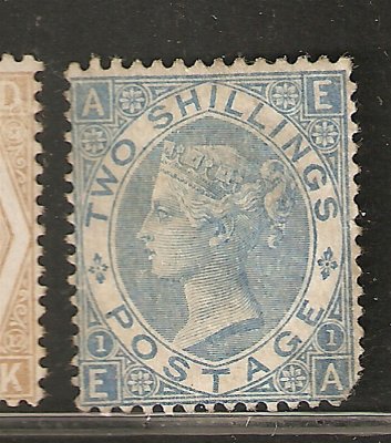 Anglie  120 SG ; 2 shilling deep Blue - Rok vydání 1867 ;  chybějící  zub vpravo,  - nepoužitá ; Anglický Atest z roku 2019 kat. cena 5000 Liber - vzácná známka -