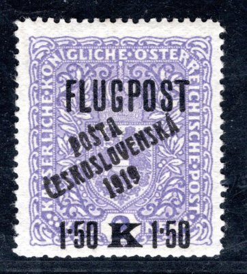 52 ; 1,50 K / 2 K fialová / černá Flugpost - Typ I ,  - zkoušeno Lešetický, Gilbert  