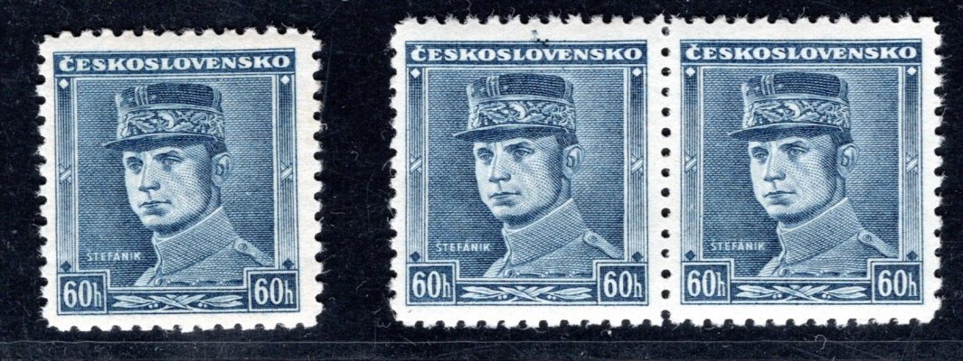 0351 ; 60 H modrá Štefánik samostatná známka ++ dvoupáska  - kat. cena Pofis 2100 Kč, kat. cena Synek 90 euro 