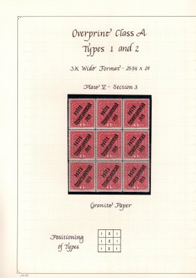 49 IIb, papír žilkovaný, 9-ti blok, znak, červená 3 K, spojené typy přetisků, zajímavé, ve větších celcích hledané ( dobrá kvalita, stopa po nálepce pouze na jedné známce) 
