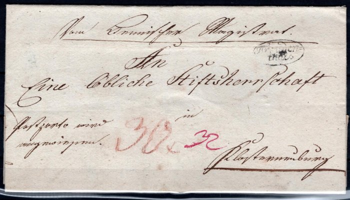 Skládaný dopis z Bruntálu z r. 1827, oválné raz. Freudenthal, Vot. 563/1, 40 bodů.