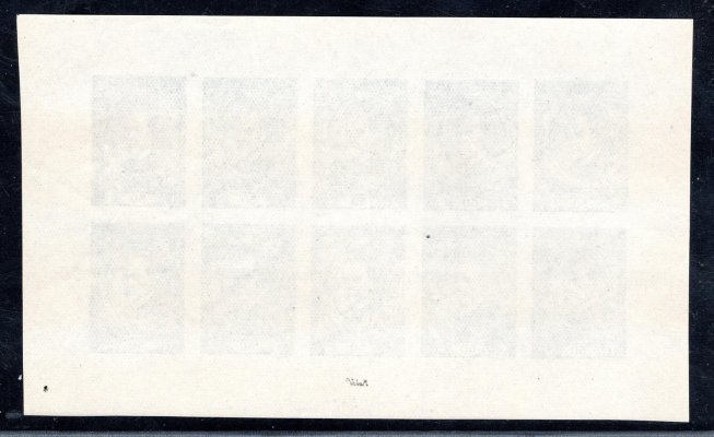 ZT 50 h , TGM , soutisk o 10-ti známkách, černozelený, známkový papír s lepem, zk. Vr a atest Vrba, hledané