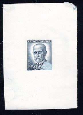 418 ZT, Masaryk, otisk nedohotovené rytiny na kousku papíru, v barvě modročerné, bez hodnotového údaje, zajímavé a hledané, vzácné