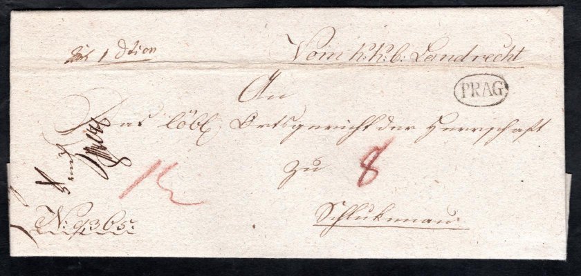 Skládaný dopis z roku 1821 - podací razítko atypické PRAG 