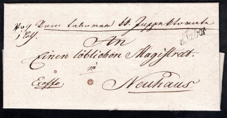 Skládaný dopis z roku 1825 - podací razítko v. TABOR - nejstarší táborské razítko - Votoček 100 bodů 