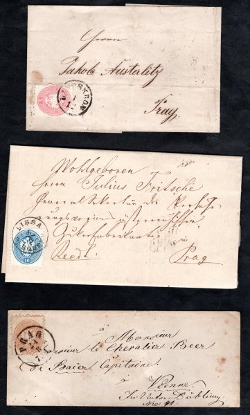 2 x skládaný dopis a obálka vyplacená Michel 32,33,34 - 5, 10 a 15 kr znak - emise V 
