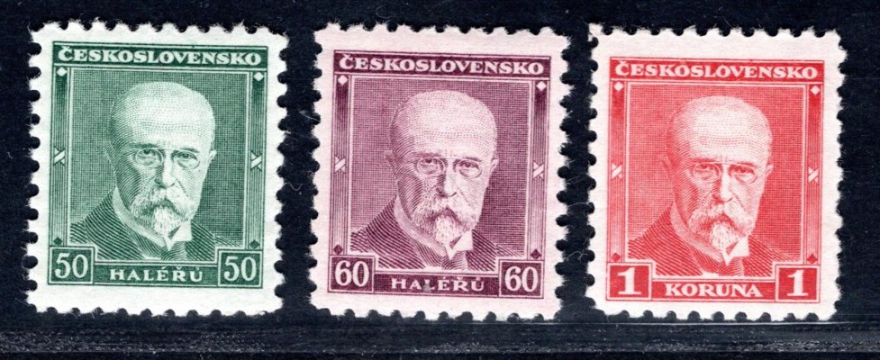 258 - 260 ; 50 h halířů - 1 Kč T.g.Masaryk - kompletní série bez pruhů 