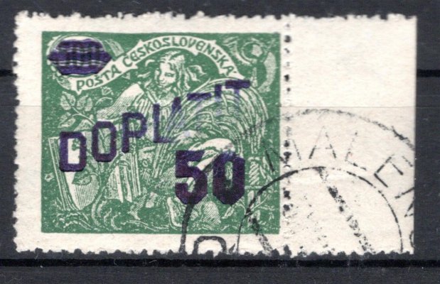 DL 45 ; 50 / 500 zelená - krajová známka s velikým nedotiskem přetisku 