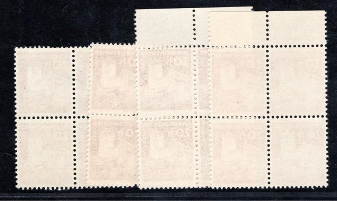 1103,  Hrady 20h, sestava čtyř základních odstínů (viz katalog) ve čtyřblocích (2x krajový), v blocích velmi vzácné
