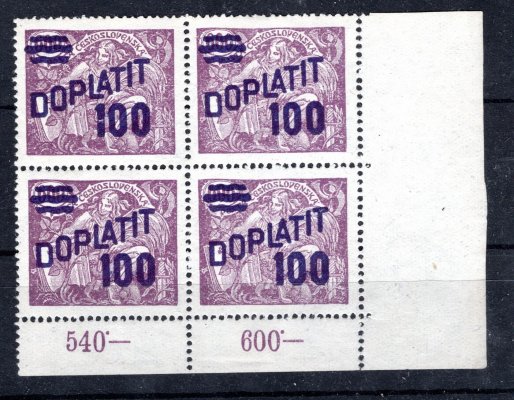 DL 47 B, doplatní, pravý dolní rohový 4 blok s počítadly, ZP 100, 100/600 fialová