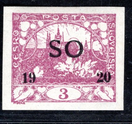 SO 2 PSZ, fialová 3 h, přetisk pro spěšné na známkách hradčany - řídký výskyt  zk. Gilbert 