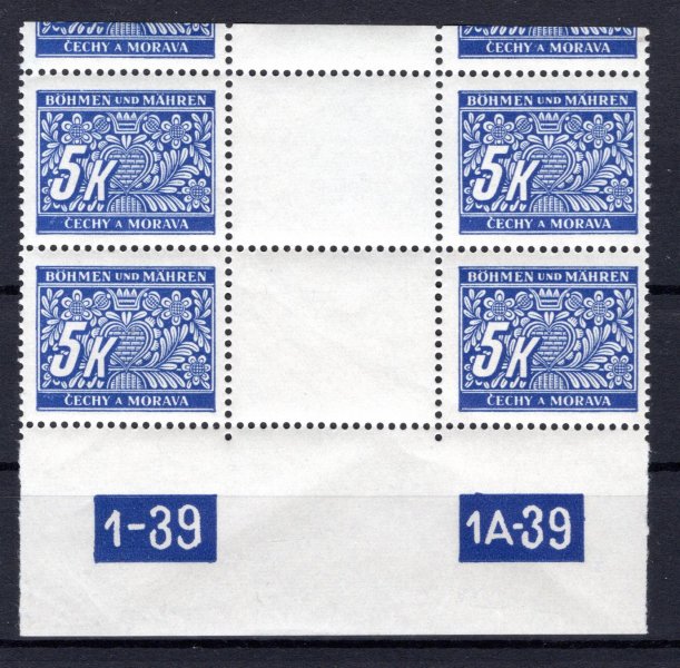 DL 12 ; 5 koruna modrá dvoupáska meziarší řezané s Dč 1 - 39 1 A - 39 