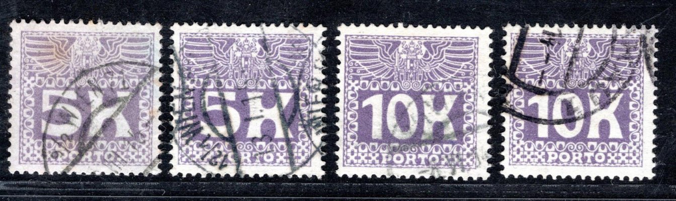 Rakousko - Mi. P 45 - 6, doplatní 5 + 10 K, fialová, odstíny
