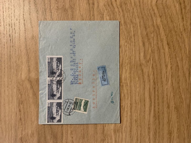 letecký dopis do Australie se známkami III. letecké emise - jako souběžné, podací razítko Praha 1, 1/IV/39, zajímavá destinace