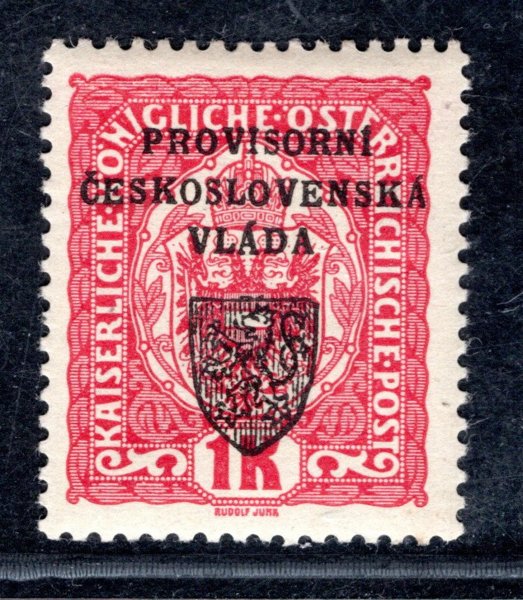 RV 15, I. Pražský přetisk,červená 1 K, zk. Gi, Mr