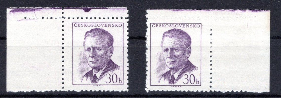 1091 ; 30 h fialová ; 2 x rohová známka - otisk tiskové barvy 