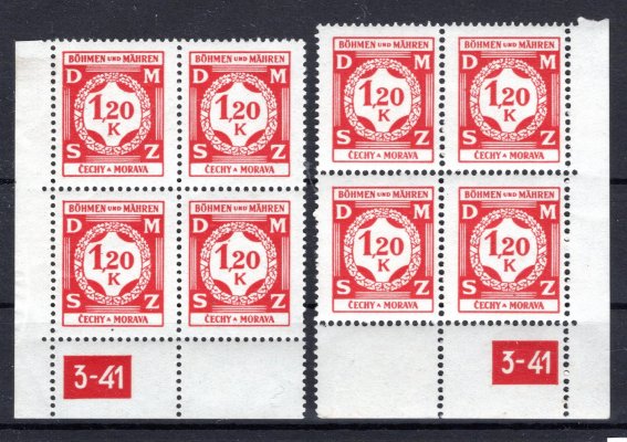SL 7, služební,4 bloky, pravý a levý  dolní rohové s DČ 3 - 41, červená 1,20
