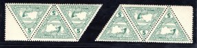 Rakousko, Mi. 218, trojúhelník, levá a pravá krajová třípáska s 1/2 kupónem, zelená 5 h
