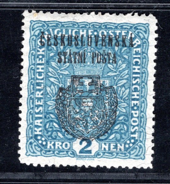 RV 37a,  II. Pražský přetisk, formát široký, papír žilkovaný, znak, modrá 2 K