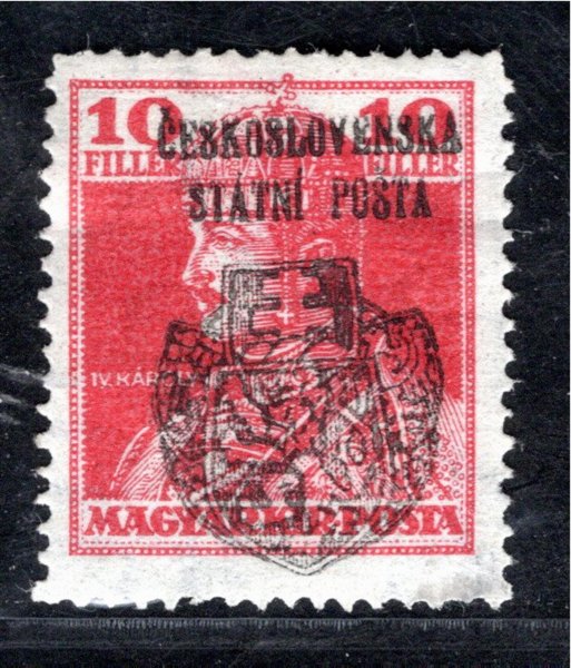 RV 125, Skalický přetisk, Karel, červená 10 f, zk. Tri, Mr, Vr