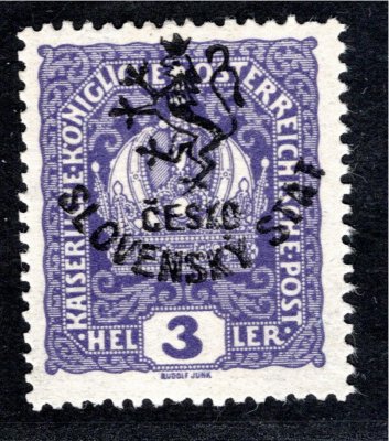 RV 43, Marešův přetisk, koruna, fialová 3 h, zk. Vr