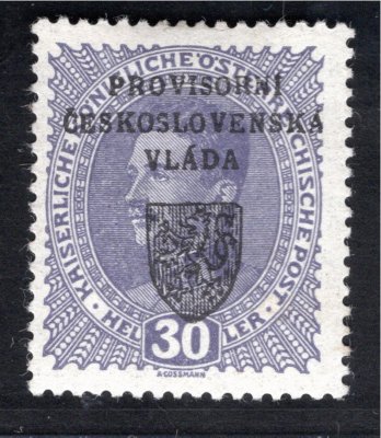 RV 9,  I. Pražský přetisk, Karel, fialová 30 h, zk. Vr