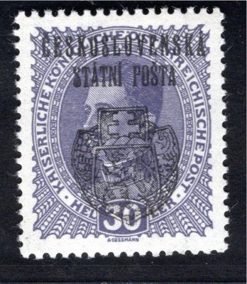 RV 30,  II. Pražský přetisk, Karel, fialová 30 h, zk. Vr