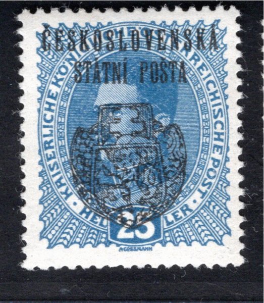 RV 29,  II. Pražský přetisk, Karel, modrá 25 h, zk. Vr
