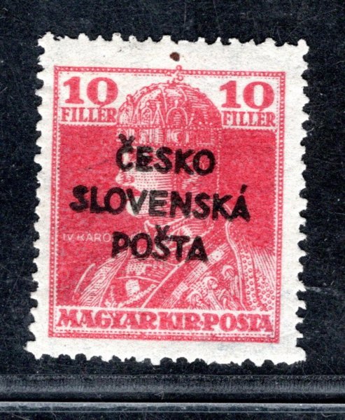 RV 146, Šrobárův přetisk, Karel, červená 10 f, zk. Gi, Mr, Vr