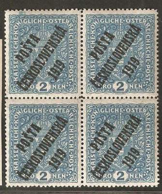 48 II b žilkovaný papír, 4 - blok, tisková barva modrá na levé známce, - spojené typy 