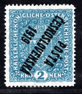 48 IIb, Pp, typ II, papír žilkovaný, převrácený přetisk,  znak, modrá 2 K, zk. Mnák - vzácná známka 