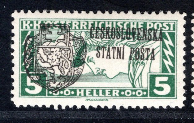 RV 42, II. Pražský přetisk, obdélník, zelená 5 h, zk. Gi, Mr, Vr