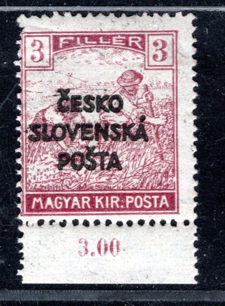 RV 138, Šrobárův přetisk, krajová s počítadlem, ženci, fialová 3 f, zk. Mr