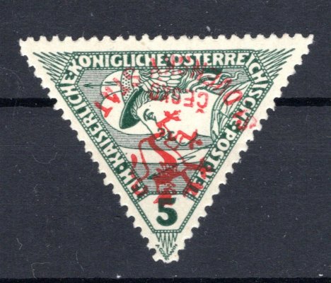 RV 65, PP, Marešův přetisk, červený, převrácený, trojúhelník, zelená 5 h, zk. Gilbert, Vrba
