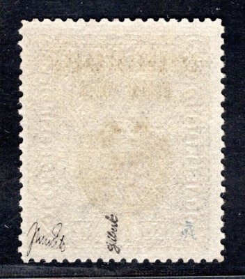 RV 40,  II. Pražský přetisk, formát úzký ( opraveno 6.12) , znak, tmavě fialová 10 K, nejasný tisk, zk. Gilbert, Mrňák
