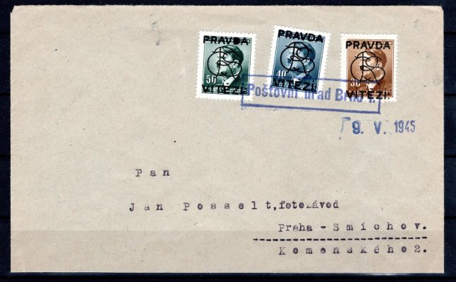 Brno III, dopis s frankaturou A.H s přetiskem